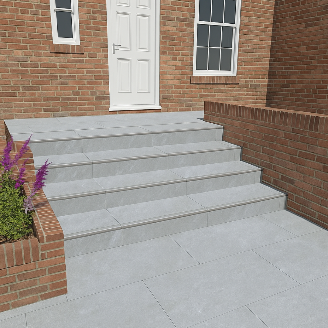 Kandla Grey Natural 900x450 Vitrified Porcelain Bullnose Steps 20mm