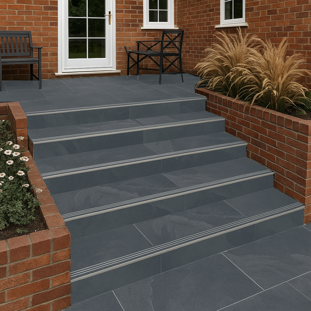 Anthracite Black 900x450 Vitrified Porcelain Bullnose Steps 20mm